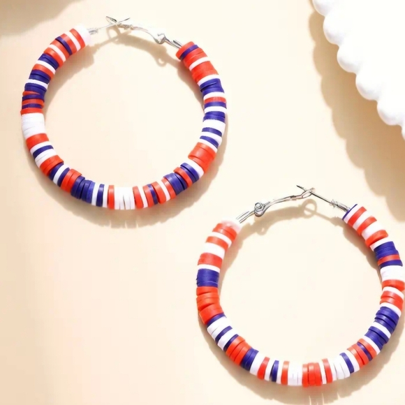 Source Unknown Jewelry - Patriotic polymer clay hoops